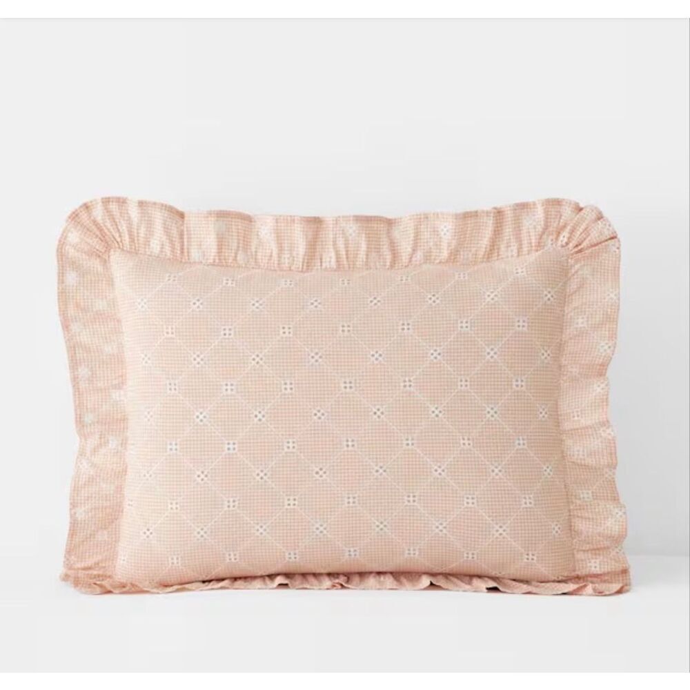 The Company Store Eyelet Ruffle Yarn-Dyed Peach Cotton Percale Sham- Standard